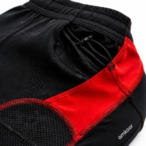 Shorts de compression en velours côtelé noir et rouge pour hommes, séchage rapide, taille élastique, coutures plates tricotées, décontracté et sportif - Product Image 6