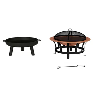 Brasero d'extérieur rond 2-en-1 en acier pour bois avec grille de barbecue, écran anti-étincelles et pioche pour patio, jardin et camping - Product Image 1