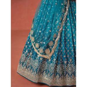Superbe Lehenga Choli en Georgette Brodé Bleu Grande Taille pour Sangeet - Product Image 1
