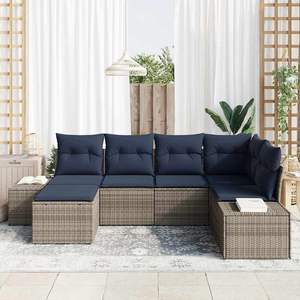 6 Piece Grey Poly Rattan Garden <b>Sofa</b> <b>Set</b> With Cushions Outdoor Furniture Contemporary Style - Product Image 3