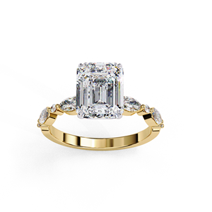 Anillo de Compromiso de Moissanita con Corte Esmeralda en Oro Blanco con Piedras Laterales Marquise, Estilo Clásico, Joyería para Mujer - Product Image 2