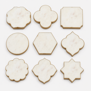 Ensemble de sous-verres en marbre personnalisés faits à la main avec bord doré, sous-verres en pierre naturelle blanche de forme octogonale irrégulière - Product Image 2