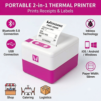 Imprimante thermique de reçus POS P20 Mini de 2 pouces (58 mm) couleur rose avec USB+BT