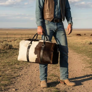 Bolsa de Viaje de Cuero Vacuno, Cierre de Cremallera, Ligera, Hecha a Mano, Estilo Vintage, Portátil, Grande - Product Image 1