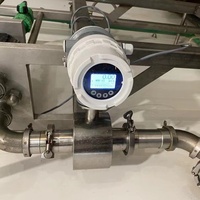 Flowmeter Magnetik Cair Digital 4-20mA Output Pulsa 1/2 inci Tri Clamp untuk Susu, Bir, Alkohol, Hidrolik 1 inci 2 inci