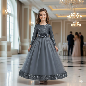 ชุดเดรสเด็กผู้หญิงสีเทาประดับเลื่อมขายดีที่สุดสำหรับงานแต่งงาน ชุดราตรีงานวันเกิดเด็กปักลายกำมะหยี่หรูหรา ชุดสำหรับงานพิธีการ - Product Image 4