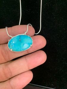 A High Quality German <b>Silver</b> Turquoise Necklace Luxury Designer Gemstone for Women Girls Handmade Necklace For Women Jewelry - Product Image 2