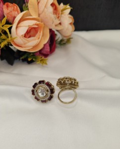 Designer Floral Uncut Kundan Gem Stone <b>Adjustable</b> <b>Ring</b> Antique Gold Plated For Women Festivals Artificial Jewellery Manufacturer - Product Image 4