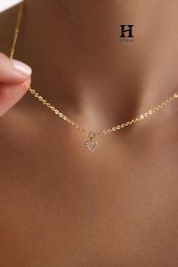 18K Gold Dainty Heart Pendant <b>Necklace</b> Micro Pave Lab Diamond Heart Charm <b>Necklace</b> for Women Jewelry Gift - Product Image 2