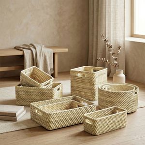 Cesta de Almacenamiento de Ratán Natural, Organizador Tejido con Asas, Cesta Ecológica Apilable para Almacenamiento y Decoración del Hogar y la Oficina - Product Image 4