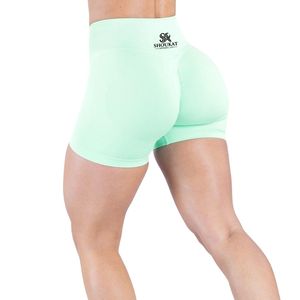 Pantalones Cortos Deportivos para Mujer, Color Verde Menta, Cintura Alta, Elásticos, para Fitness, Running, Yoga, Entrenamiento, Ropa Deportiva - Product Image 4