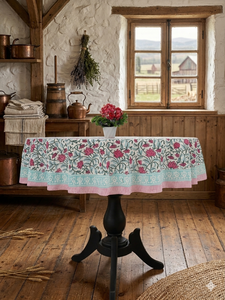 Factory Price Handmade Handblock Print Cotton Cambric <b>Table</b> Spread 40s Soft Washable Dining <b>Table</b> Linen for Home Decor - Product Image 3