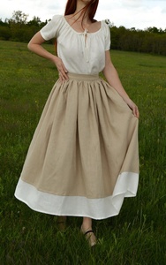 Women Cotton Maxi <b>Skirt</b> Wrap Design Breathable Eco-Friendly Cottage Core Features Gathered Waist Natural Waistline <b>White</b> Hem - Product Image 6