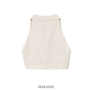 HAGOO Chaleco Elegante Holgado para Mujer con Doble Solapa, Cuello en V, Sin Mangas, Bolsillos con Ribete, Mezcla de Lino Lavado, Transpirable y Ligero para Oficina A9071 - Product Image 2