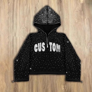 Sudadera con capucha de invierno de algodón 100% personalizada con diseño de purpurina gráfica de diamantes de imitación para gimnasio o uso diario - Product Image 5