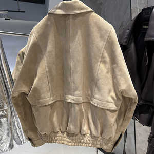 Veste de moto en cuir PU beige pour homme SHAFIQSPORTS, col rabattu, fermeture boutonnée, coupe ajustée, décontractée, hiver, coupe régulière - Product Image 4