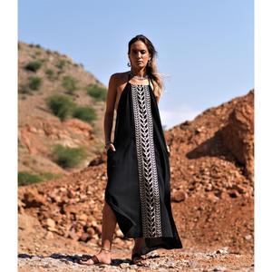 Women Backless Printed Cotton Maxi <b>Dress</b> Loose Fit Round Neck <b>Boho</b> Casual Summer <b>Long</b> <b>Dress</b> - Product Image 3