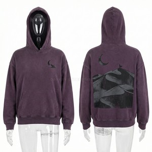 Sudadera con capucha morada vintage personalizada para hombre, con estampado gráfico de desierto y lavado ácido, estilo streetwear, corte holgado, de felpa de algodón de alto gramaje, de fábrica - Product Image 1