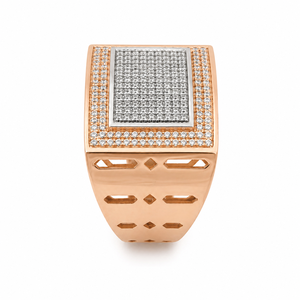 Solid 18K Gold <b>Mens</b> Diamond Double Halo Rectangular Signet <b>Ring</b> Micro Pave Cluster Geometric High Polish Statement Wedding Party - Product Image 3