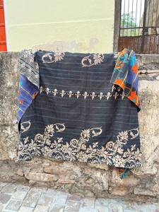 Handmade Vintage Block Printed Cotton Kantha Reversible Quilt <b>Bedspread</b> with Traditional Indian Floral Design - Product Image 3
