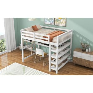 Letto a soppalco bianco a una piazza e mezza con scaffali contenitore e scrivania sottoletto - Set camera da letto - Product Image 4