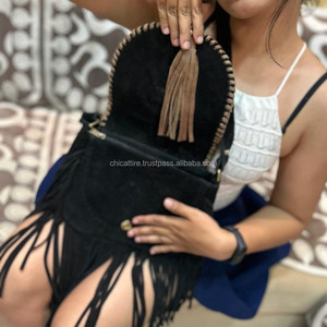 Nuevo estilo occidental pelo en piel de ante con flecos bolso de hombro de cuero bohemio de alta calidad para mujer con piedra turquesa - Product Image 6