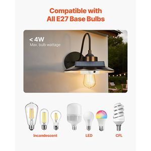 ไฟส่องกลางแจ้งแบบโซลาร์ 2 ชิ้น รุ่น E27 B สำหรับติดผนังบ้านไร่ พร้อมเซ็นเซอร์ตรวจจับความเคลื่อนไหว และโหมดแสงสว่าง 3 แบบ โคมไฟแบบคอห่าน - Product Image 5