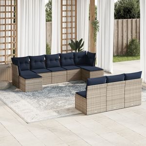 Ensemble de canapés de patio en polyrotin gris, 10 pièces, avec coussins, ensembles de jardin - Product Image 1