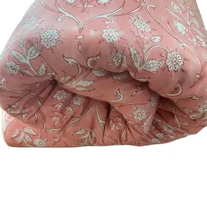 スウェットピンクインディアンフローラルハンドブロックプリントピュアコットンクロス生地バイザヤード婦人服カーテン枕クッションカバー
