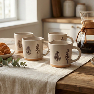 ชุดแก้วกาแฟเซรามิกเคลือบลายโอ๊คและเอล์ม 6 ใบ เป็นมิตรกับสิ่งแวดล้อม ใช้กับไมโครเวฟได้ ลายทาง พร้อมถาด สำหรับการเดินป่า - Product Image 4
