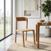 Chaise de salle à manger moderne et portable en teck massif, avec dossier incurvé en bois naturel et assise à lattes, chaise d'appoint de cuisine pour la maison