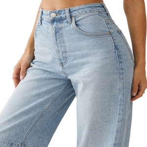 Vaqueros anchos de mezclilla para mujer, de cintura alta, a la moda, lavado claro, informales, cómodos y ajustables. - Product Image 4