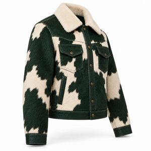 Veste Western Homme Personnalisée en Cuir de Vachette Vachette Verte Forêt avec Col en V, Manteau de Cowboy pour Ranch, Fabricant OEM en Gros, Hiver Premium - Product Image 3