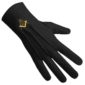 Gants de Maître Maçon en Coton Noir 100% avec Logo Personnalisé, Emblème Doré Brodé à la Machine, Vente en Gros de Régalia Maçonnique - Product Image 2