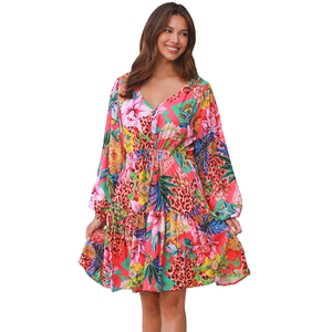 Vestido Mini con Estampado Floral para Mujer, Vestido con Mangas Abullonadas - Product Image 4