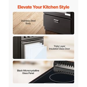 Horno eléctrico de 24 pulgadas con 2,7 Cu. Ft. Capacidad 4 quemadores de cocina Cuerpo de acero inoxidable - Product Image 5