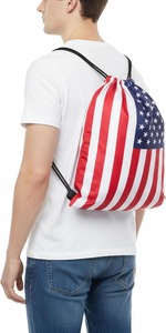 Wholesale Custom American Flag <b>Drawstring</b> <b>Backpack</b> Water Resistant Lightweight Patriotic Cinch Gym Sack For Sports Travel Bulk - Product Image 4