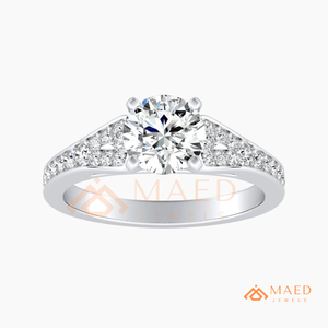 Round Cut Moissanite Engagement Ring 925 Silver Side <b>Stone</b> Pave Band Wedding Ring Diamond Look Jewelry - Product Image 6