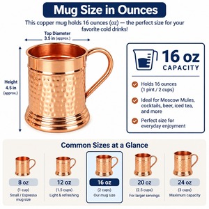 Pure Copper Beer Mug Hammered Finish <b>Moscow</b> <b>Mule</b> Mug 18 oz Capacity Metal Drinkware <b>Cup</b> with Handle for Home Party Bar Decor - Product Image 4