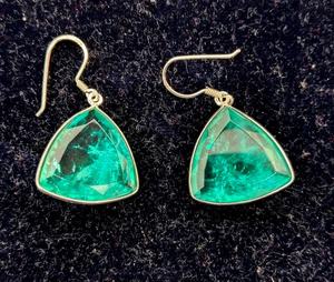 Paraiba Tourmaline Crystal <b>Earrings</b>: Sterling <b>Silver</b> <b>Dangle</b> Gemstone (20MM) - Product Image 5
