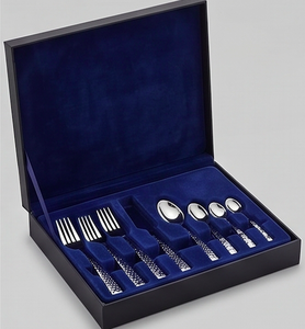 Ensemble de couverts en acier inoxydable, finition martelée, polissage miroir, passe au lave-vaisselle, design minimaliste, vaisselle de table pour mariage - Product Image 6