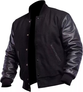 <b>Mens</b> <b>Varsity</b> Letterman <b>Jacket</b> College Baseball <b>Bomber</b> <b>Jacket</b> Stand Collar Genuine Cowhide Cashmere Wool - Product Image 1