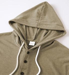 Men's Vintage Style Casual Plus Size Comfortable Skin-Friendly Trendy Home Wear Button-<b>Up</b> Hooded Long Sleeve Henley Sweatshirt - Product Image 5