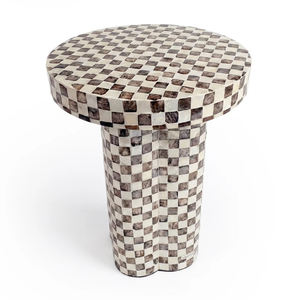 Tabourets à motif damier festonné, mosaïque artisanale en nacre, petite table d'appoint pour la décoration du salon et de la chambre - Product Image 1