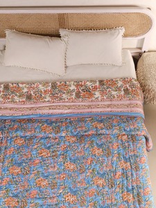 Bohemian Printed <b>Quilt</b> Blue Floral Pattern Handmade Cotton All-Season <b>Bedding</b> Set - Product Image 6