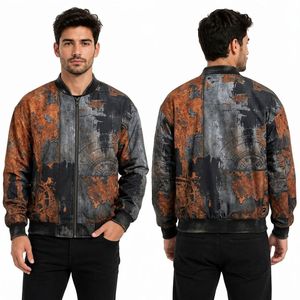 เสื้อแจ็คเก็ตบอมเบอร์สีดำลายหินอ่อนสำหรับผู้ชาย ซิปเต็มตัว โพลีเอสเตอร์ ชายเสื้อแบบริบ ป้องกันลม เบา นุ่ม สไตล์นักบิน สตรีทแวร์ - Product Image 3
