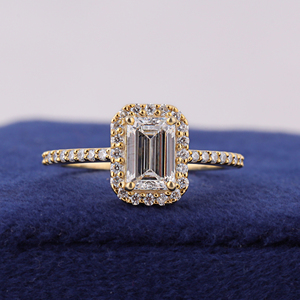 2.00 Ct <b>Emerald</b> Cut Lab Grown Diamond Engagement <b>Ring</b> 14k Yellow Gold Halo - Product Image 1