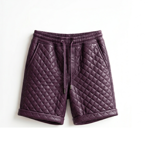 Tendance streetwear estivale, pantalon court matelassé en similicuir PU pour homme avec poches, couleurs unies, bas en similicuir - Product Image 4