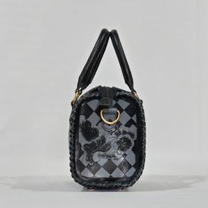 Luxury <b>Hand</b> Tooled Floral Leather <b>Mini</b> Speedy Bag Checkerboard Pattern Black Zipper Closure - Product Image 2