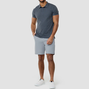 Polo en coton à manches courtes gris foncé pour homme, motif à pois, décontracté, tricoté, respirant, coupe classique - Product Image 2